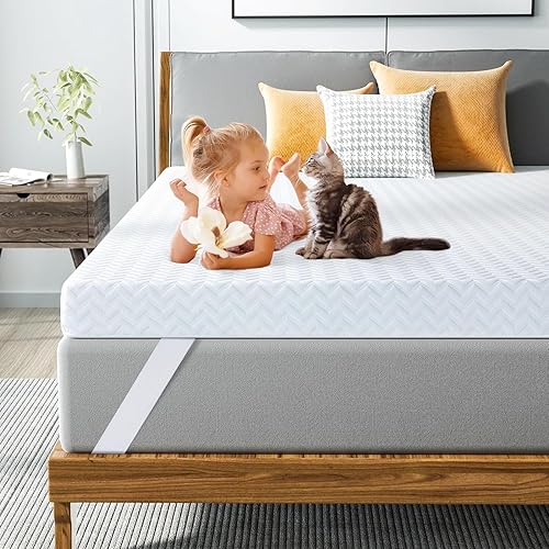 Maxzzz Cubrecolchón de espuma viscoelástica de gel de 2 pulgadas, tamaño King, de alta densidad, para aliviar la presión, con funda suave,