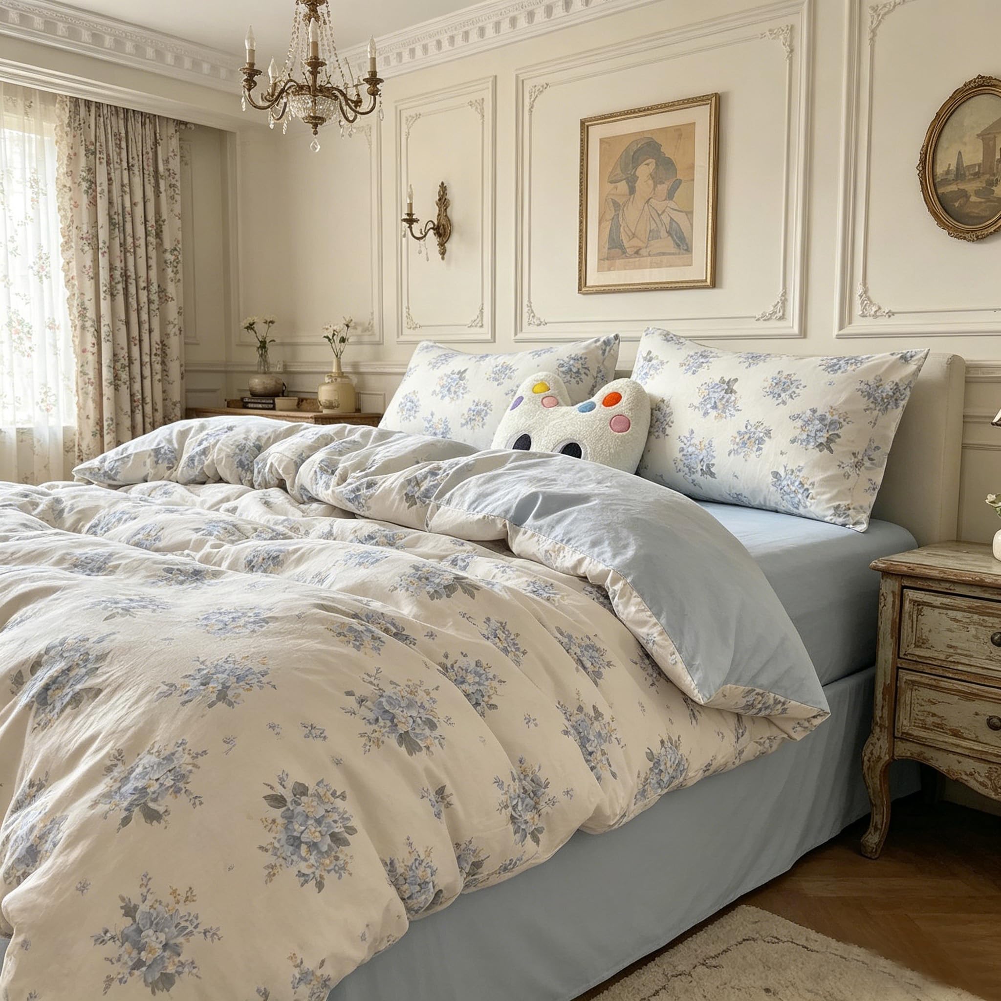 Housse de couette florale bleue 200x200 cm style champêtre