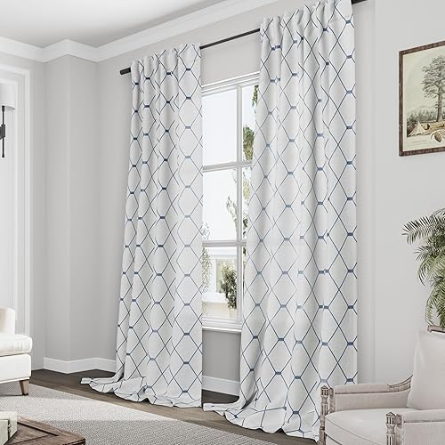 Miniatura 6 de Cortinas de oscurecimiento de habitación con patrón gómetrico negro de 96 pulgadas de largo para sala de estar, juego de 2 paneles, decoración