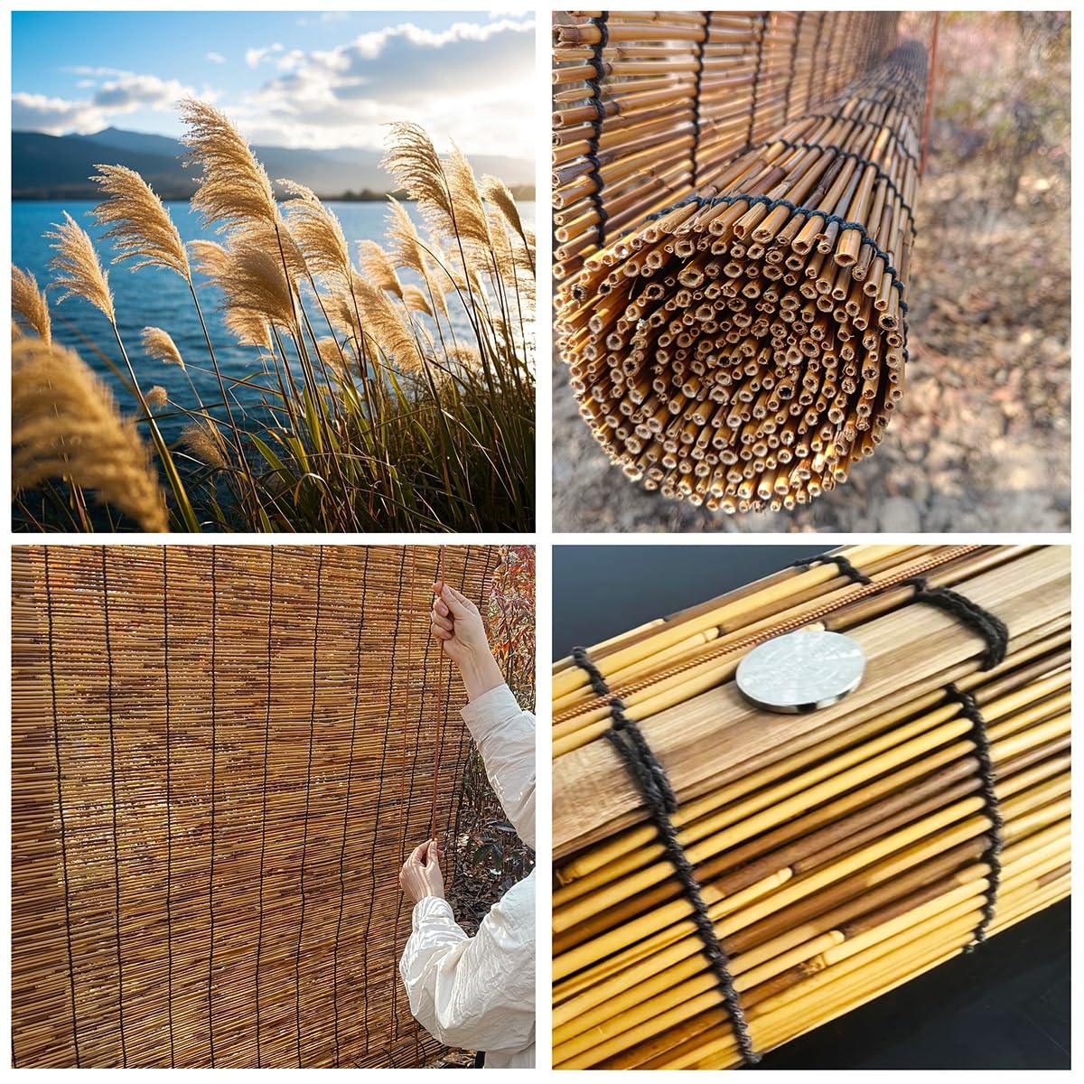 Stores enrouleurs en Bambou, Rideaux en Bambou Naturel for fenêtres intérieures 60 75 95 110 135 155 160 cm, Installation Facile, Store Venitien for terrasse, Balcon, Salon(120 x 250 cm)