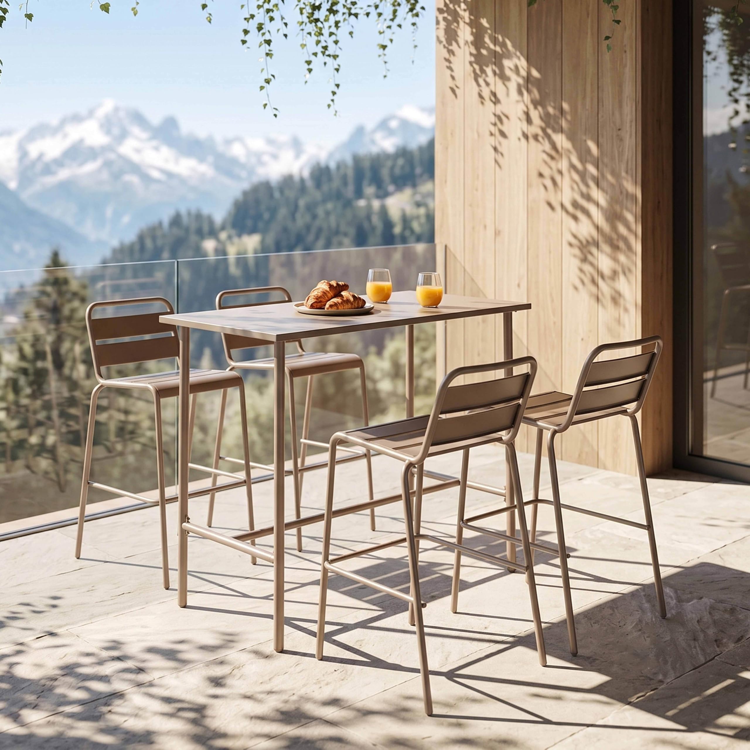 Oviala Ensemble Table Haute et 4 chaises de Bar en métal Taupe - Palavas