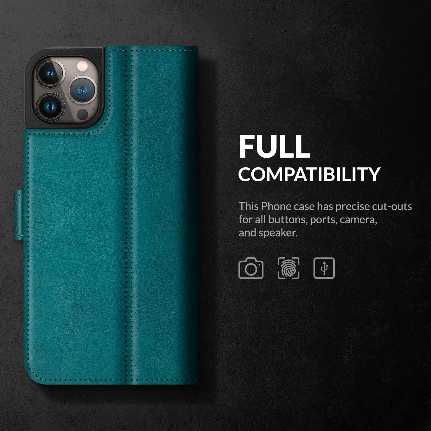 SURAZO Phone Case Compatible with iPhone 14 Pro - Real Leather Wallet Case with [Card Slots] [Kickstand] [RFID Block] [Magnetic Clasp] Handmade Protective Flip Folio Cover (Turquoise)