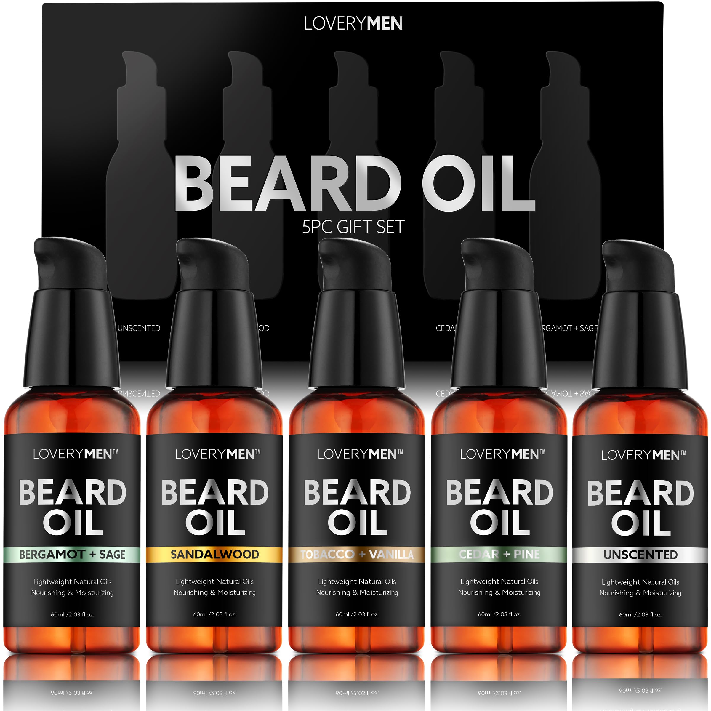 Deluxe Beard Oil for Men - Sandalwood, Tobacco Vanilla, Bergamot Sage, Cedar Pine, Unscented Fragrances, Natural Mens Beard Oil Kit With Argan & Jojoba Oil, Beard Softener Grooming Mens Beard Care