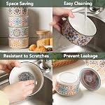 Bol en céramique avec couvercle, Micro-ondes Safe, Ensemble de 4 | Contenants pour soupes, préparation de repas, céréales, restes de salades - Pique-nique, Camping, Déjeuner de bureau - 20 oz, B-Pattern