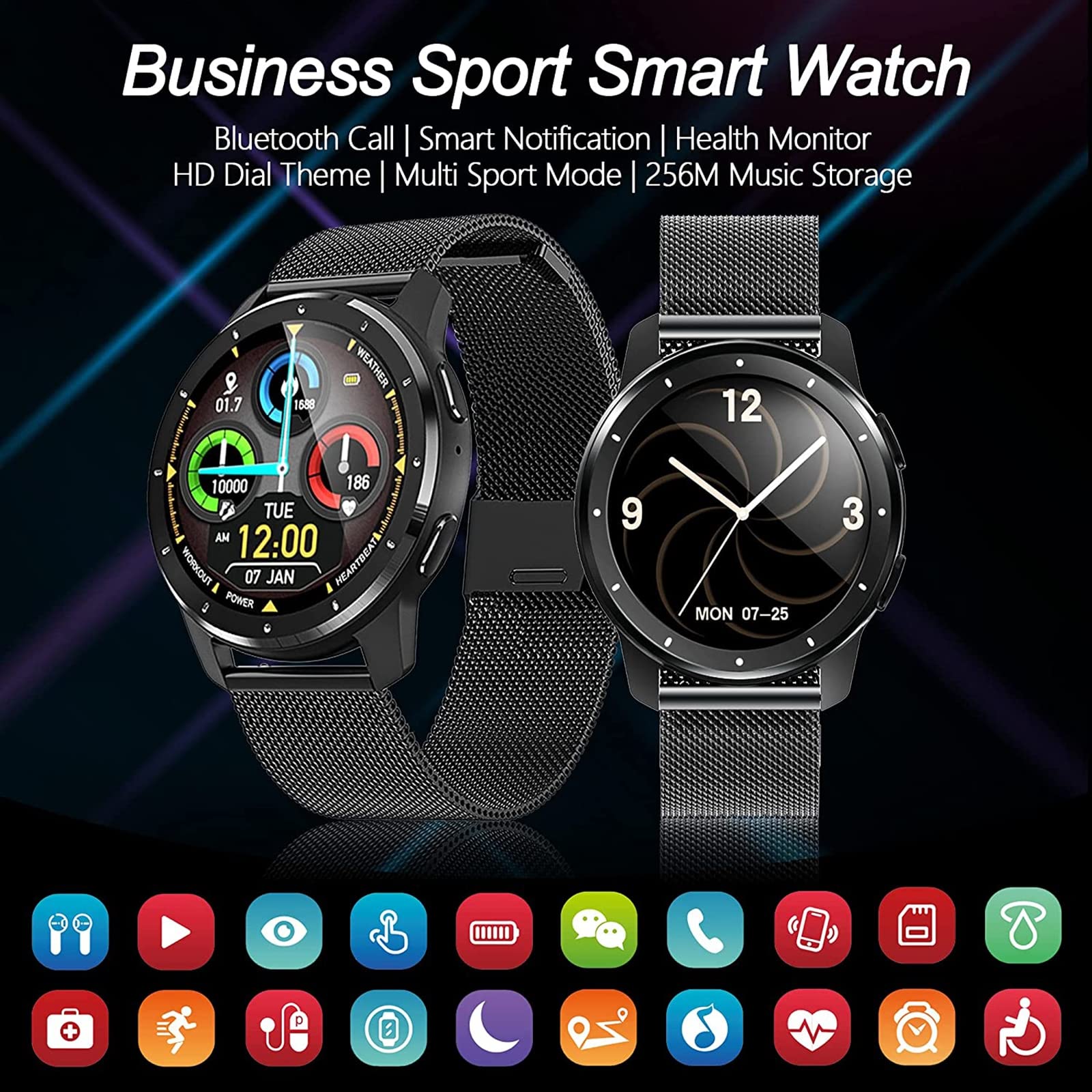 2022 męski wielofunkcyjny inteligentny zegarek. 3.3 cm ekran dotykowy wodoodporny smartwatch do Androida/iOS. Fitness Tracker z pulsometrem, ciśnieniem krwi, monitorem snu, złoty