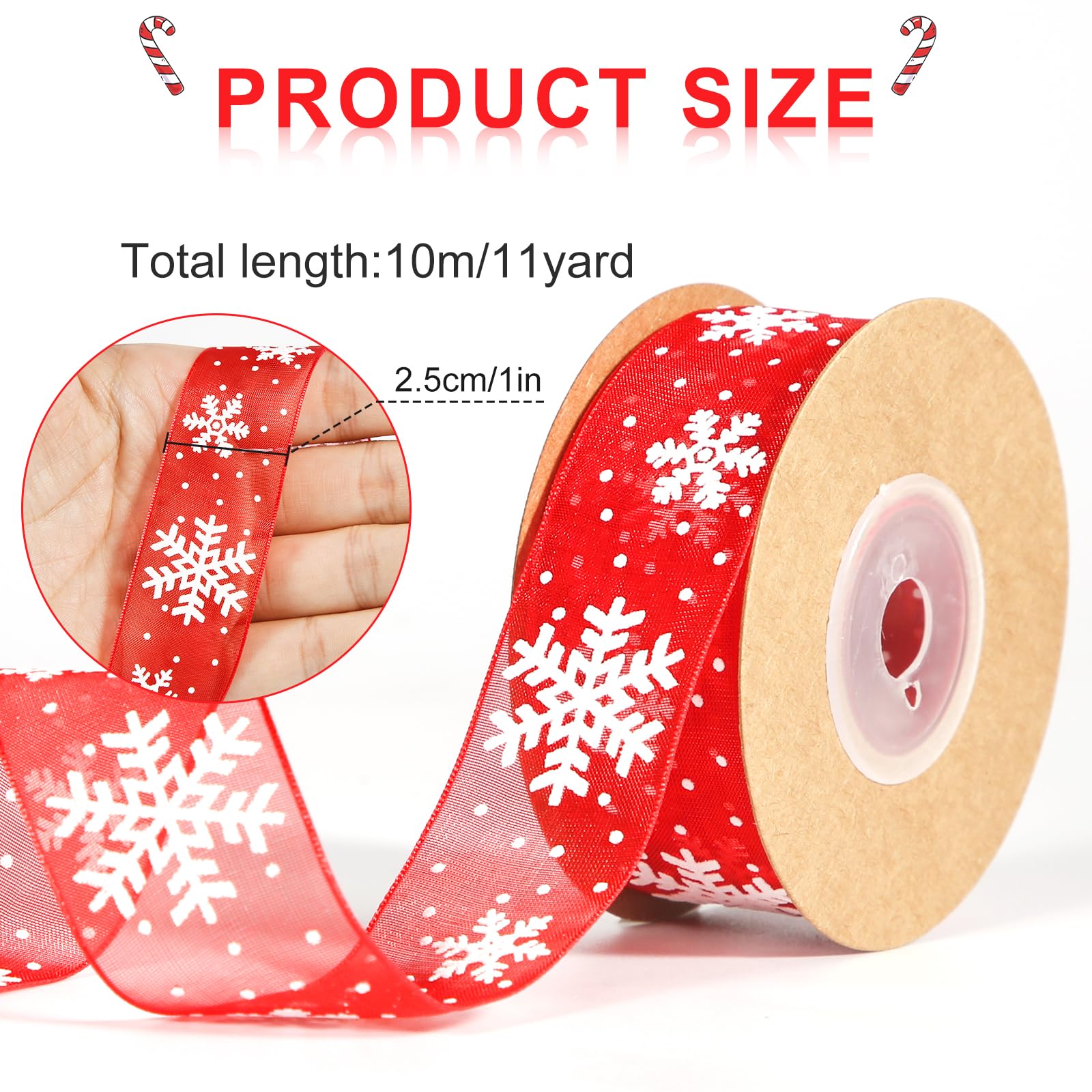 Ruban De Noël Rouge 10 M - Motifs Flocons De Neige Et Rennes - Polyester 2,7 Cm - Déco Cadeaux Gâteaux Fêtes DIY