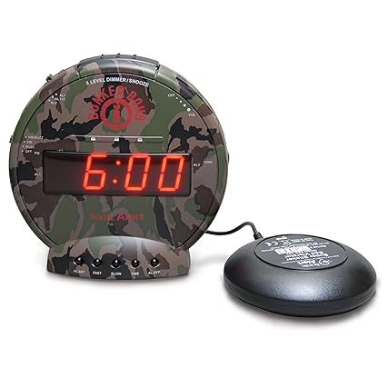 Sonic Bomb Dual Alarm Clock with Bed Shaker, Camouflage | Sonic Alert Vibrating Alarm Clock Heavy