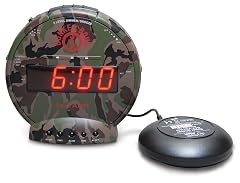 Sonic Bomb Dual Alarm Clock with Bed Shaker, Camouflage | Sonic Alert Vibrating Alarm Clock Heavy