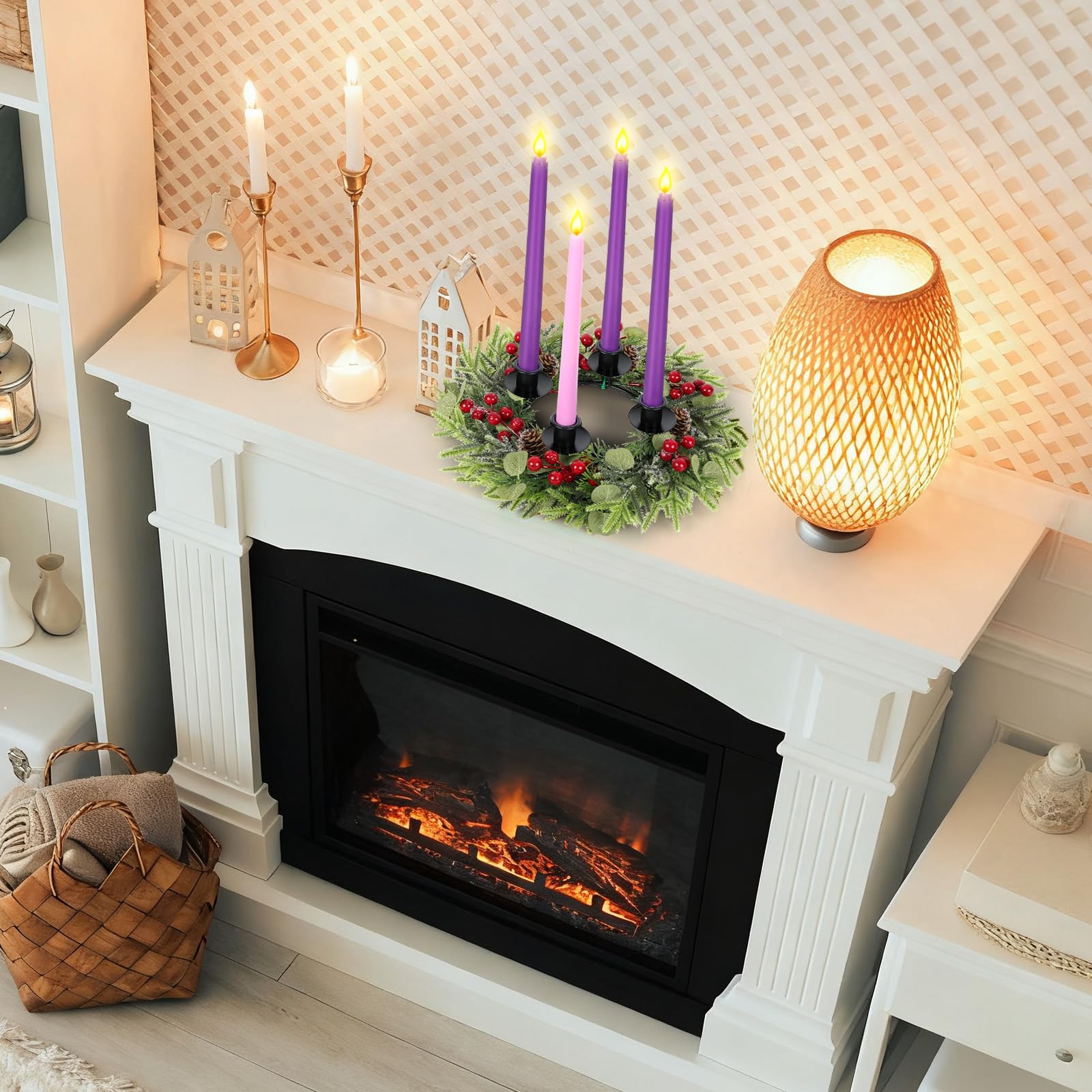 Lot de 5 couronnes de l'Avent de Noël avec bougeoirs, bougies de Noël pour maison, cheminée, église, centre de table, maison, école, cheminée de l'Avent