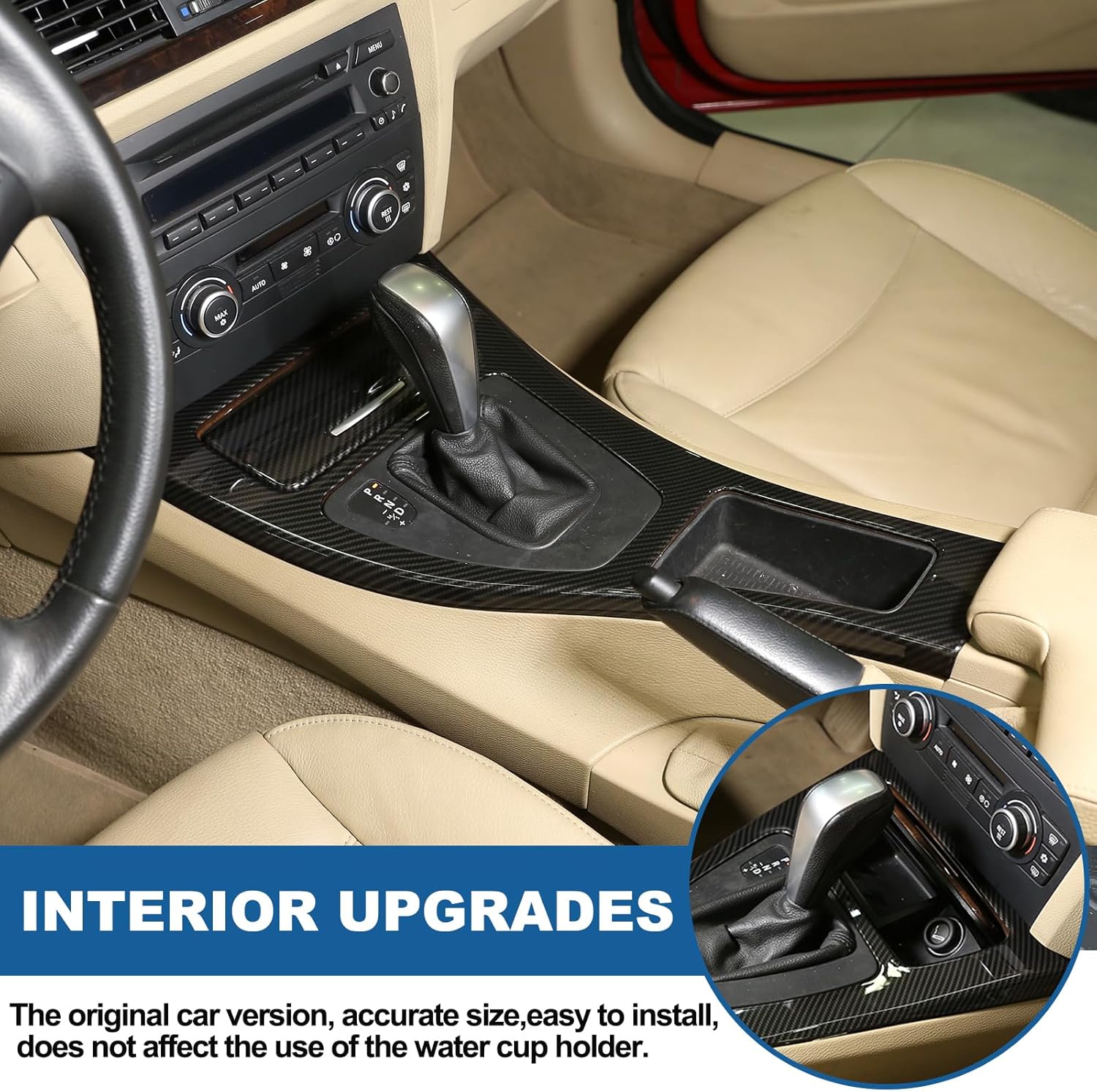 Car Center Console Gear Shift Panel Cover Compatible with BMW 3 Series 2005-2012 E90 E92,ABS Control Gear Box Shift Knob Panel Frame Molding Cover Interior Accessories 2PCS (Carbon Fiber Pattern)