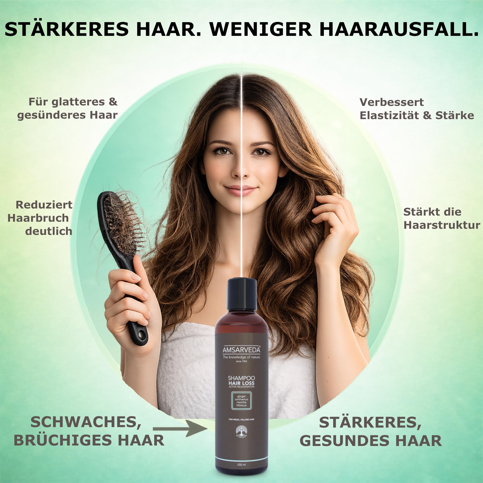 Amsarveda Hair Loss Active Rejuvenation Shampoo – 100% natürlich, ayurvedisch, intensive Reinigung, pflegend, ohne Parabene und Sulfate, 250 ml