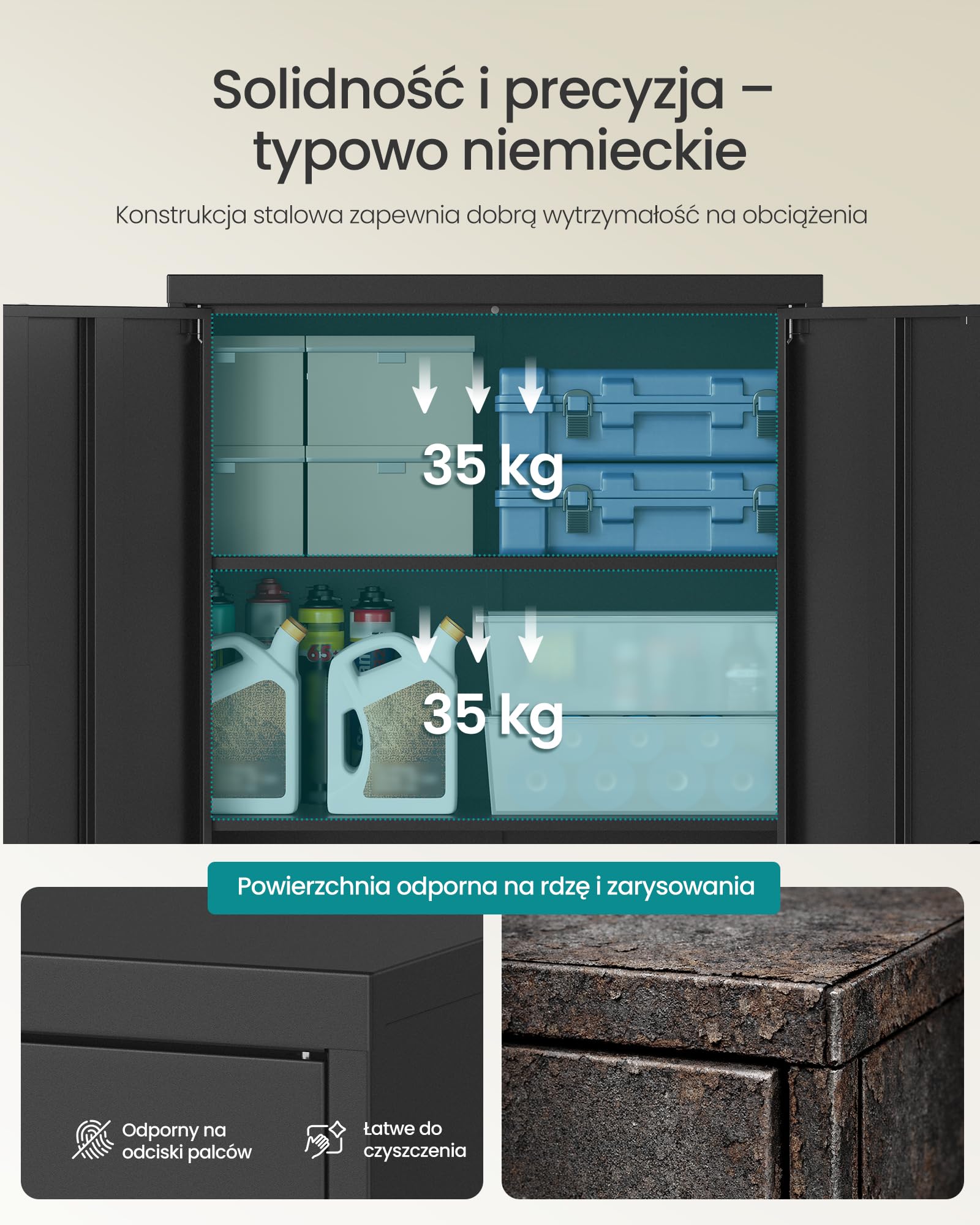 SONGMICS OMC020BD01 szafka na akta, metalowa szafka do przechowywania, szafka biurowa, zamykana, z 2 drzwiami, ze stali, 80 x 40 x 140 cm, 3 regulowane półki, matowa czerń