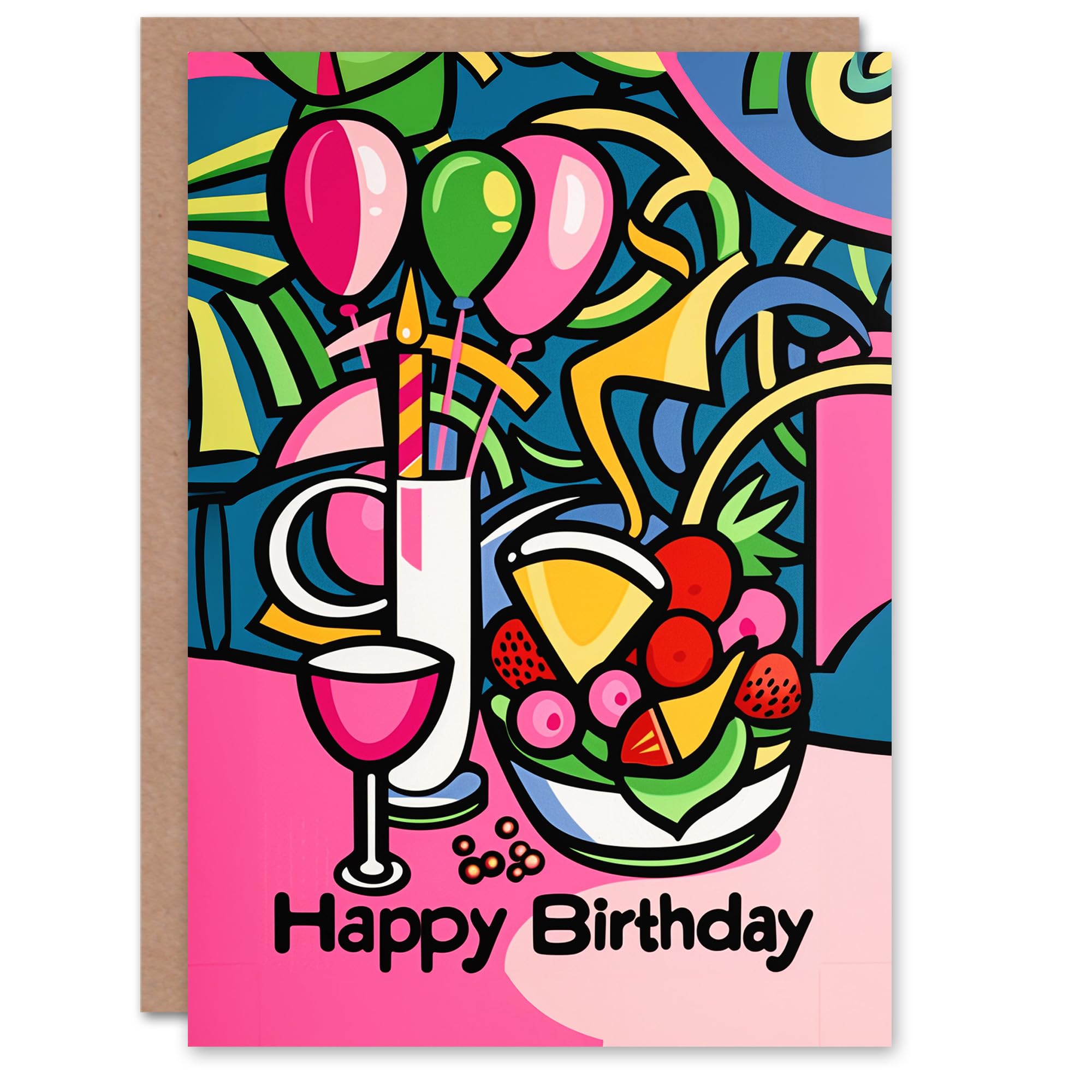 Artery8 Birthday Card Tropical Party Vibrant Abstract Pop Art For Her Gran Sister Niece Daughter Wife Woman Greeting Card