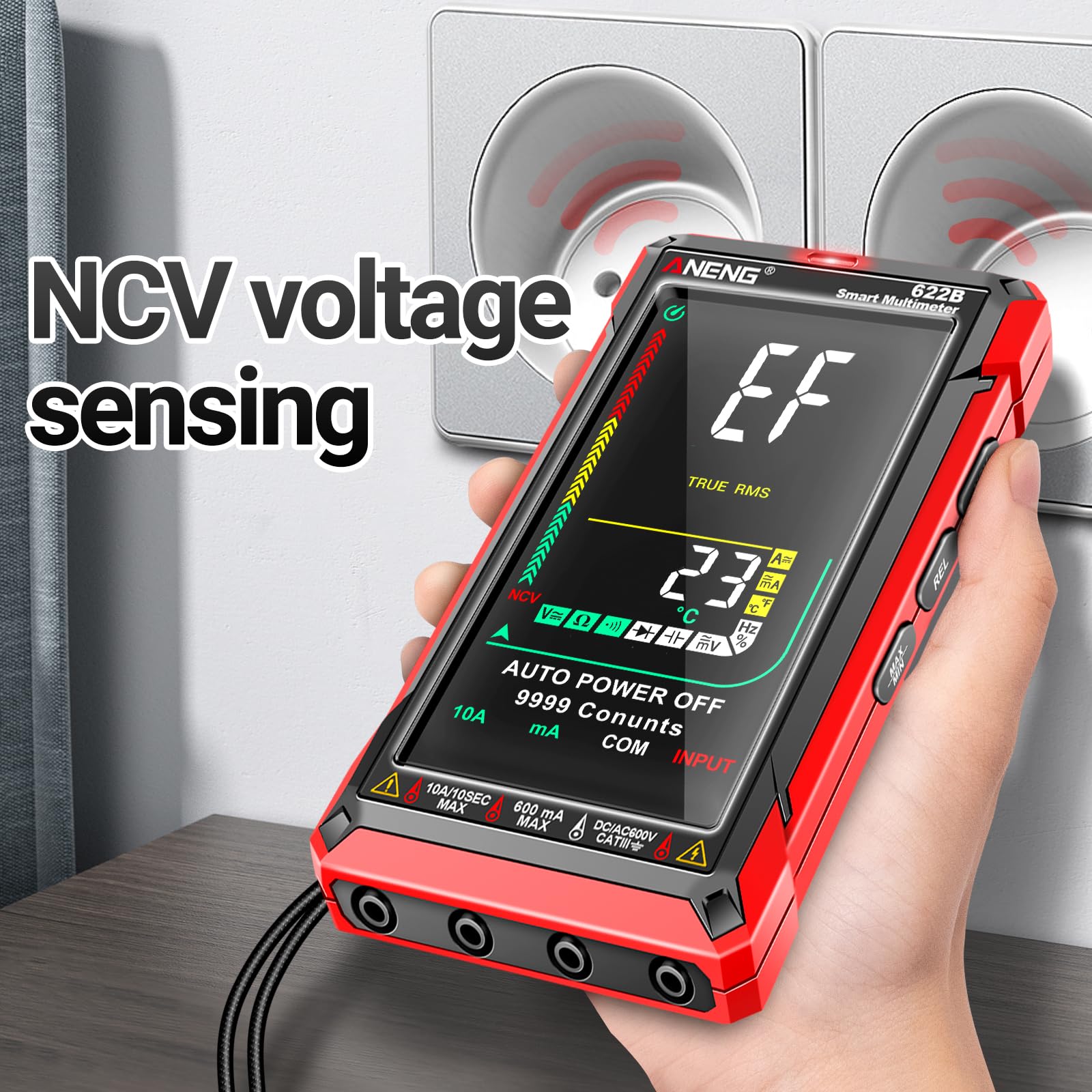 ANENG 622B Multimetr Cyfrowy Tester Woltomierza Smart Touch Ohm Ampere Auto Range TRMS 9999 Liczba Z NCV,Prąd Stały/Zmienny,Napięcie AC/DC,Rezystancja,Diody,Test Ciągłości,Pojemność,Temperatura