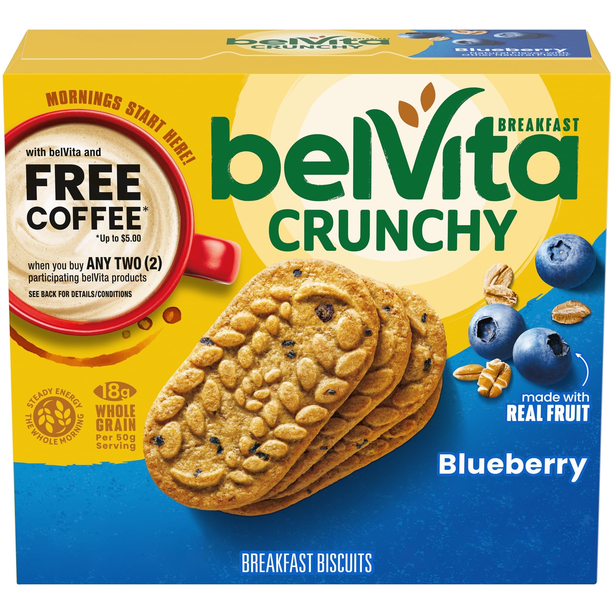 belVita Breakfast Biscuits, Blueberry Flavor, 5 Packs (4 Biscuits Per Pack)