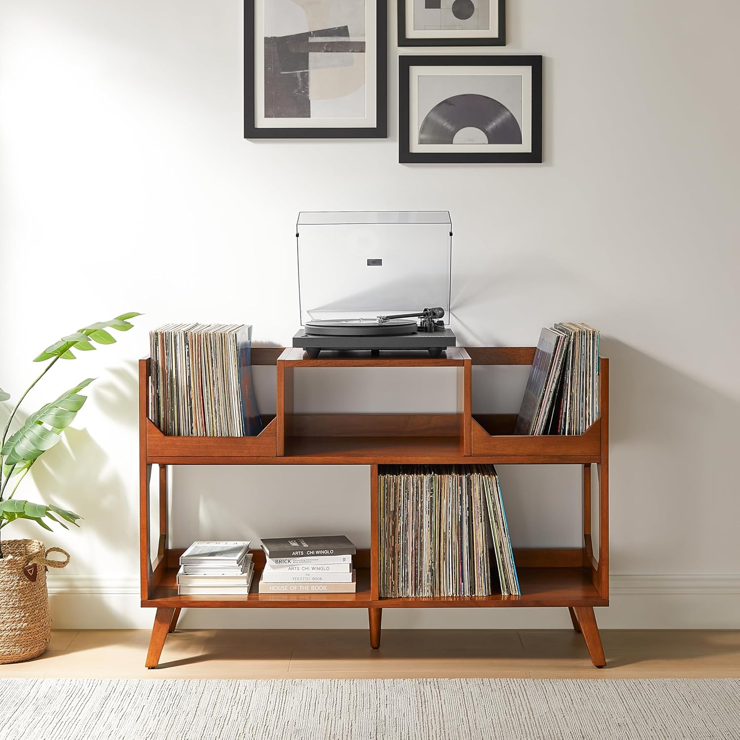 Asheville Walnut Mid-Century Modern Record Storage Console