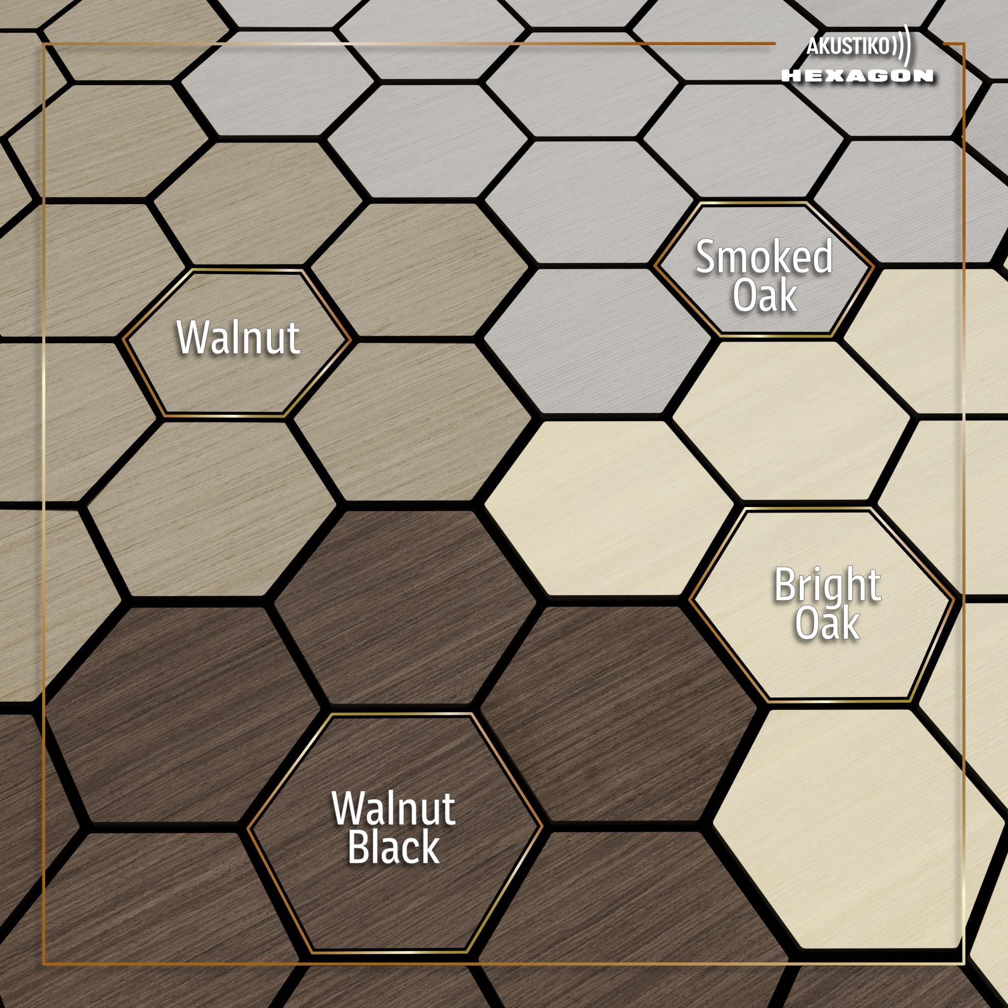 Akustiko Hexagon 3D paneles acústicos pared, 3 uds., 567 x 693 mm, fieltro MDF, chapa efecto madera, para la decoración moderna de paredes decoración para estudio, (Black Oak)