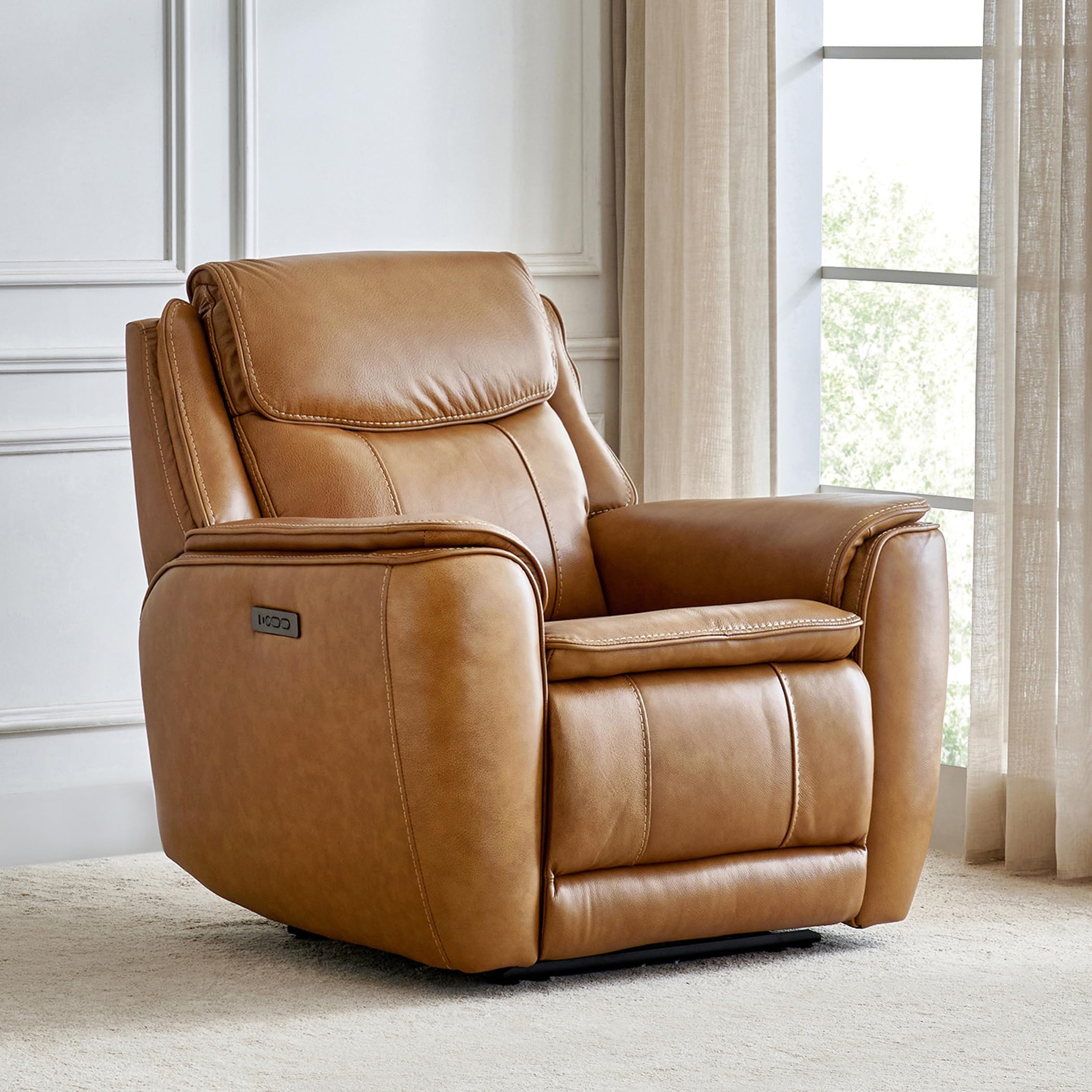 Home Centre Potsdam 1 STR Half Leather Zero Gravity Power Recliner - TAN | Solid Wood | Tan-image-45