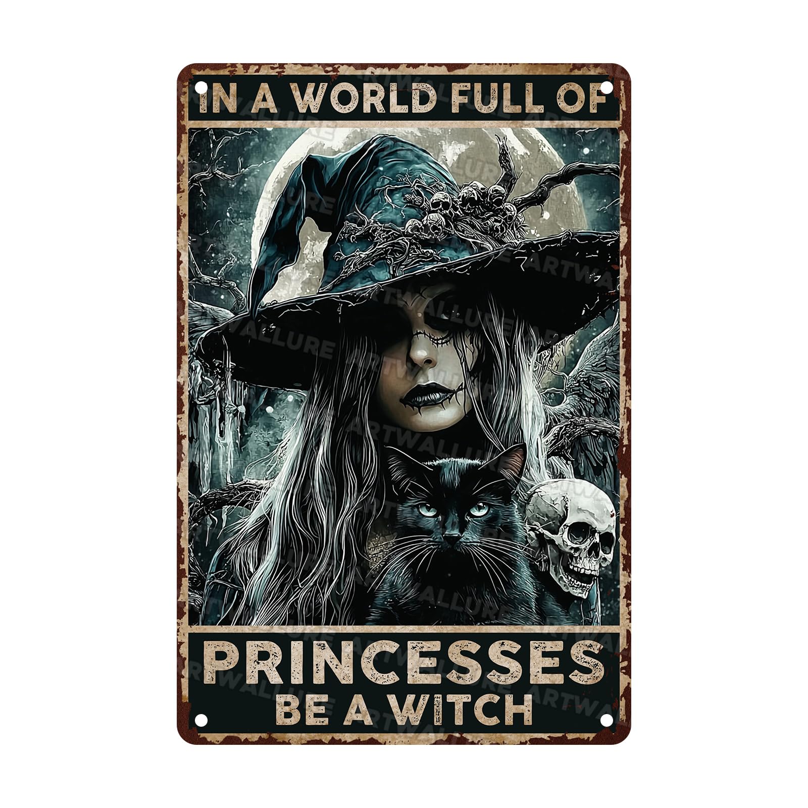 Goth Metal Tin Sign Vintage Halloween Wall Art Kitchen Witch Decoration Spooky Rustic Decor Tin Plaque Retro Iron Painting 8x12inch