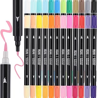 24 Colors Dual Tip Acrylic Paint Pens, Fine & Dot Tip Premium Coloring Markers Set for Coloring Books, Wood, Rock, Stone, Drawing, Canvas, Glass, Ceramic Surfaces and Crafts Making, Creative Box