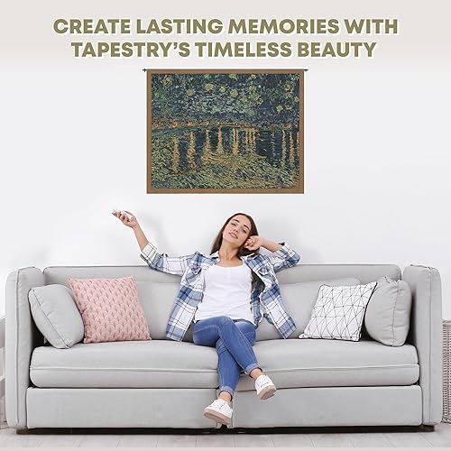 Miniatura 5 de C Charlotte Home Furnishings Inc - Tapiz belga de noche estrellada sobre el Ródano  Arte de pared de mezcla de algodón y poliéster de viscosa  26 x