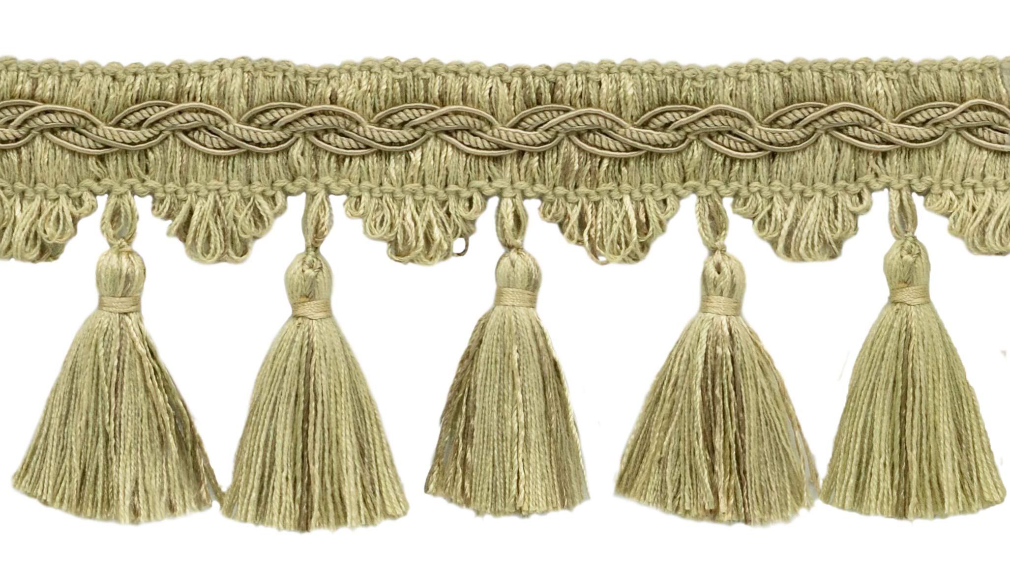 3 1/2" (8.5cm) Veranda Collection Elegant Scalloped Tassel Fringe Trim (Style# VTF035) Mushroom Beige Multicolor #VNT3 (Light Beige, Tan Beige, Brown Beige) 5 Yards (15 ft/4.5m)