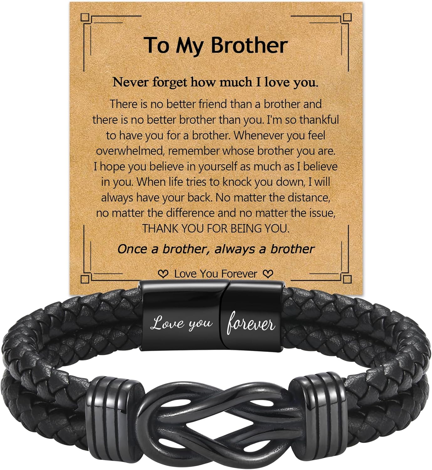 EPIRORA Gifts for Men Boys- Black Braided Leather Infinity Knot Bracelets for Son Grandson Nephew Brother Dad Husband, Jewelry Gifts for Christmas Birthday Graduation Anniversary Valentine's Day