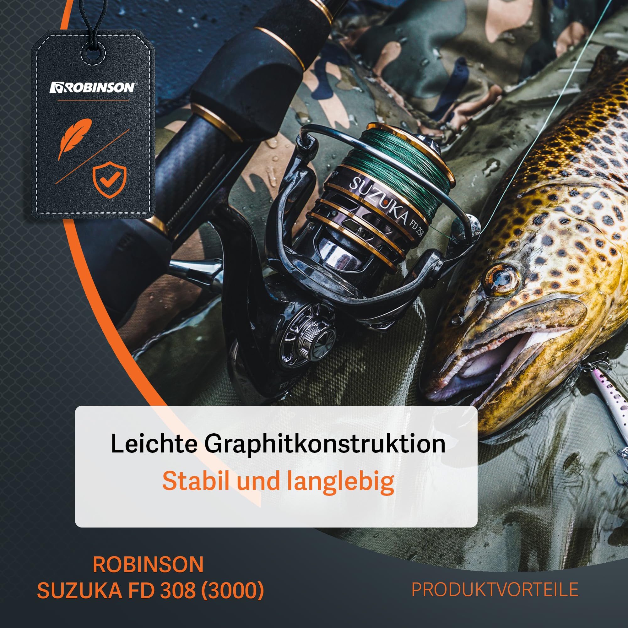 Robinson Angelrolle - Frontbremse, 8 Kugellager, Duraluminium-Spule, 5.2:1 - je nach Größe für Barsch, Forelle, Döbel, Zander, Hecht & Wels - Suzuka