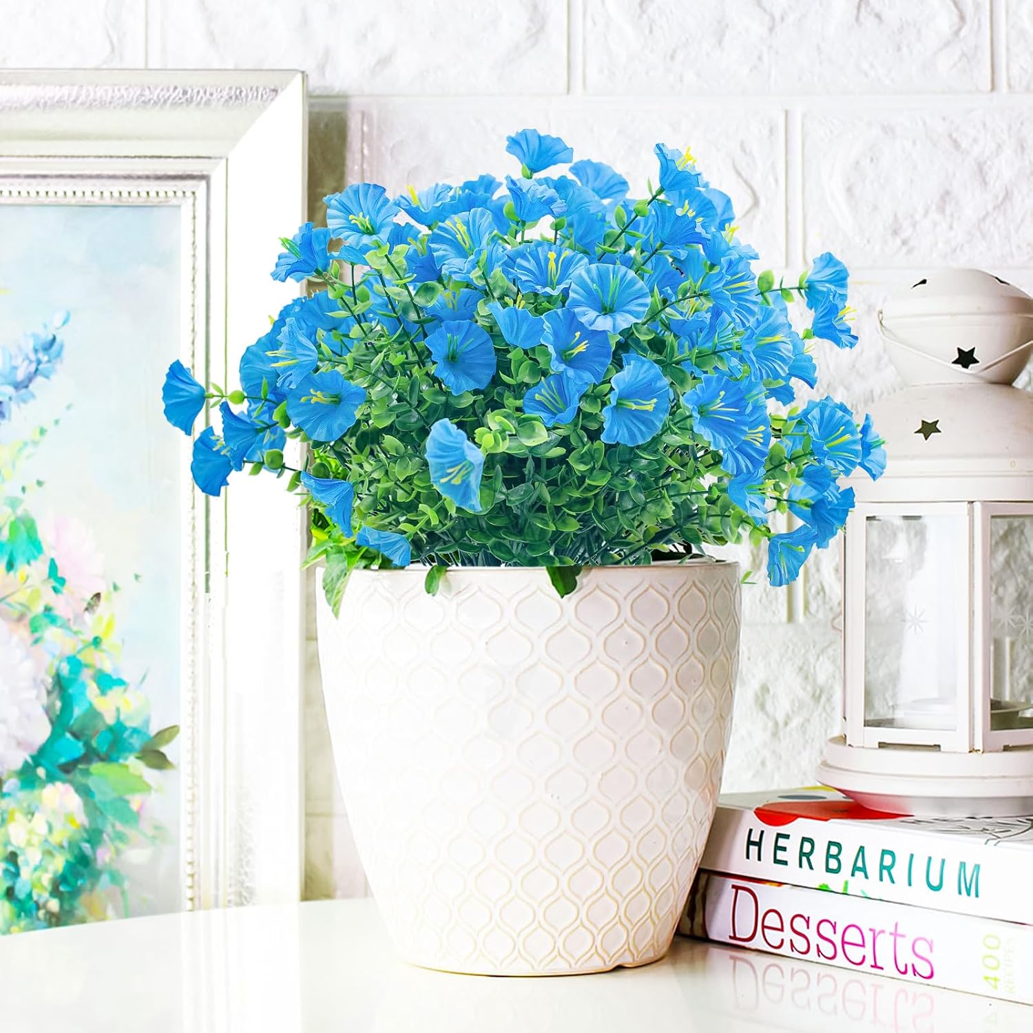 8 Bundles Artificial Flowers for Outdoors,UV Resistant Fake Outdoor Flowers,Faux Plastic Shrubs for Outside Indoor Home Décor(Blue) - Image 3