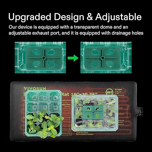 Miniatura 6 de VIVOSUN Paquete de 6 bandejas de inicio de semillas con tapete térmico de plántulas de 10 x 20.75 pulgadas, controlador de temperatura de pantalla