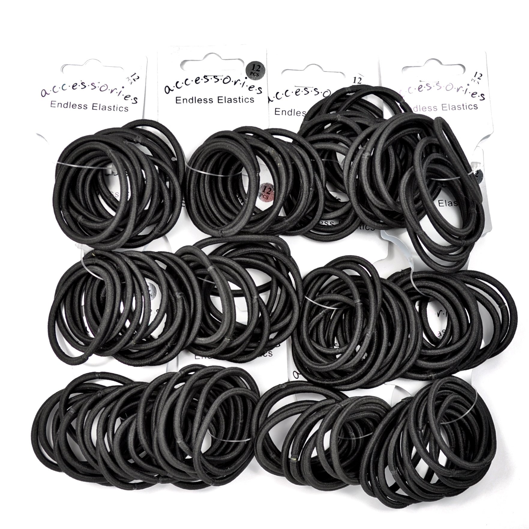 120 x Black Endless Hair Elastics/ Bobbles/ Ponios - Snag Free