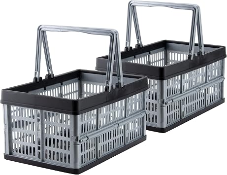 Grizzly 2 Pack Collapsible Storage Crates, 16 L, Grey