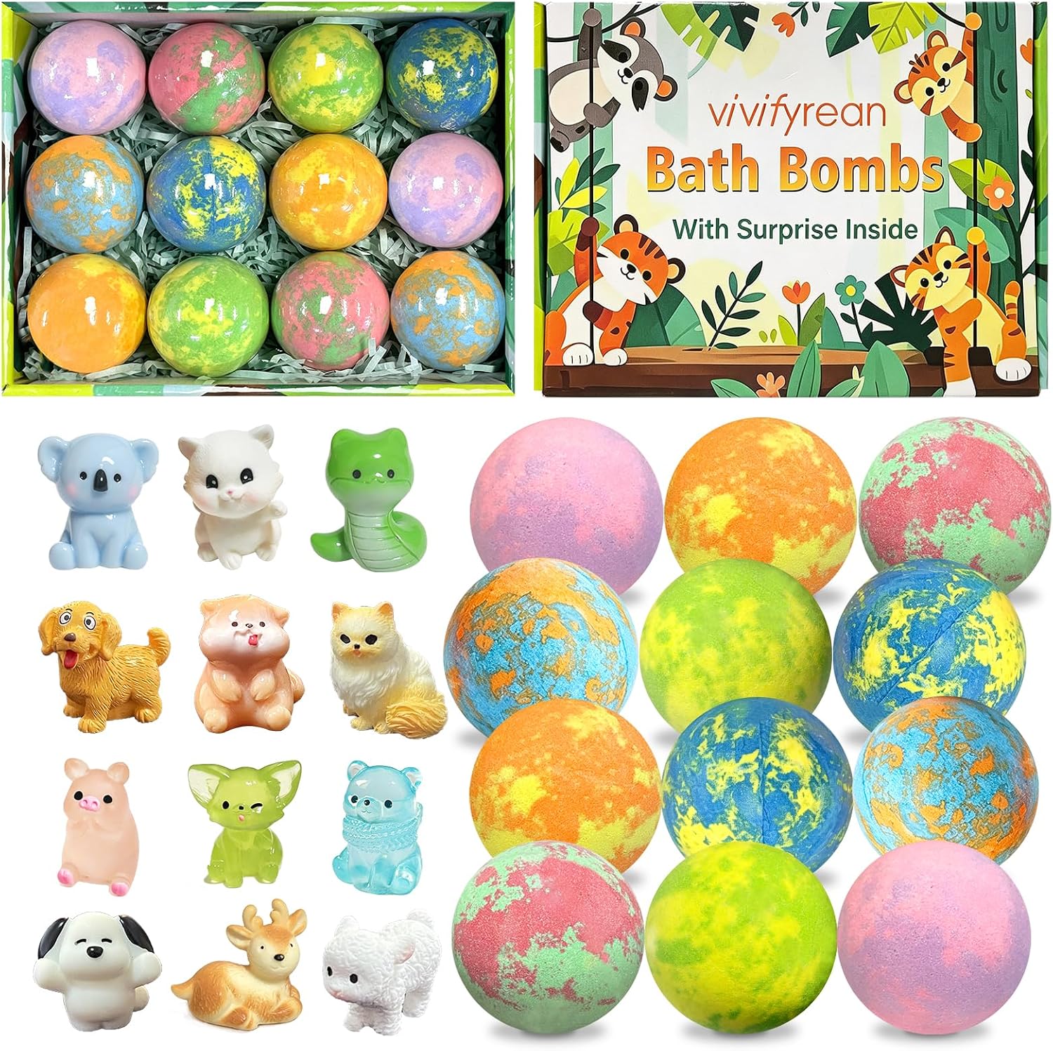 Bath Bombs for Kids with Toys Inside, Boys Girls Surprise Gift Set, 12 Pack