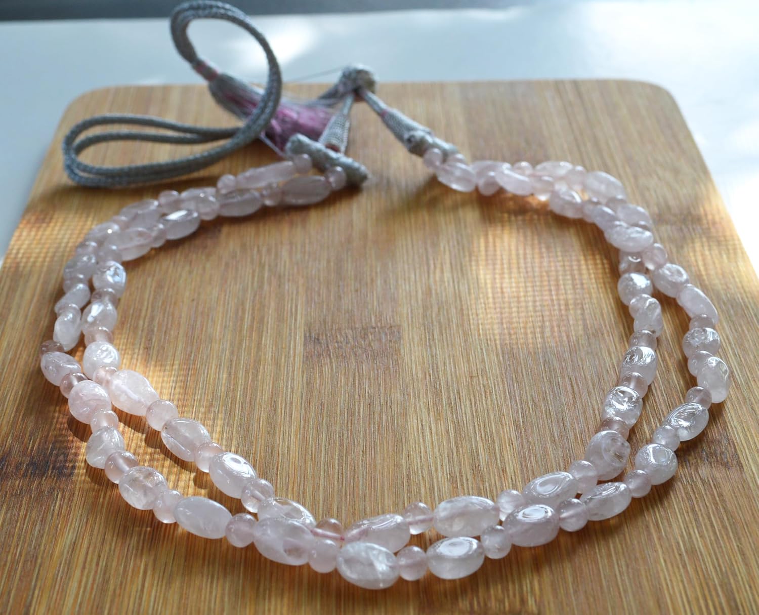 Rose Quartz Beaded Necklace, Boho Fashion Necklace - Image 5