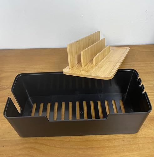 Miniatura 3 de Caja de organización de cables con tapa de madera, organizador multidispositivo para teléfonostabletasrelojes inteligentes, organizador de cables de