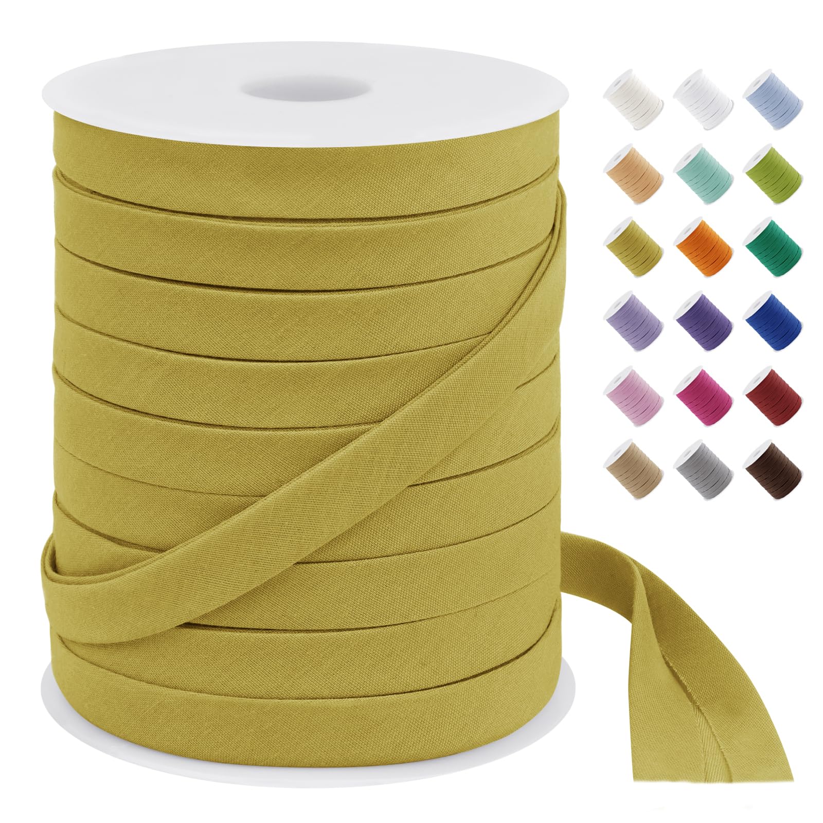 LEREATI Bias Binding Tape for Sewing 12mm x 50m, Golden Bias Tape Double Fold, Polyester Tape for Seaming, Hemming, Piping, Quilting, Upholstery Trim