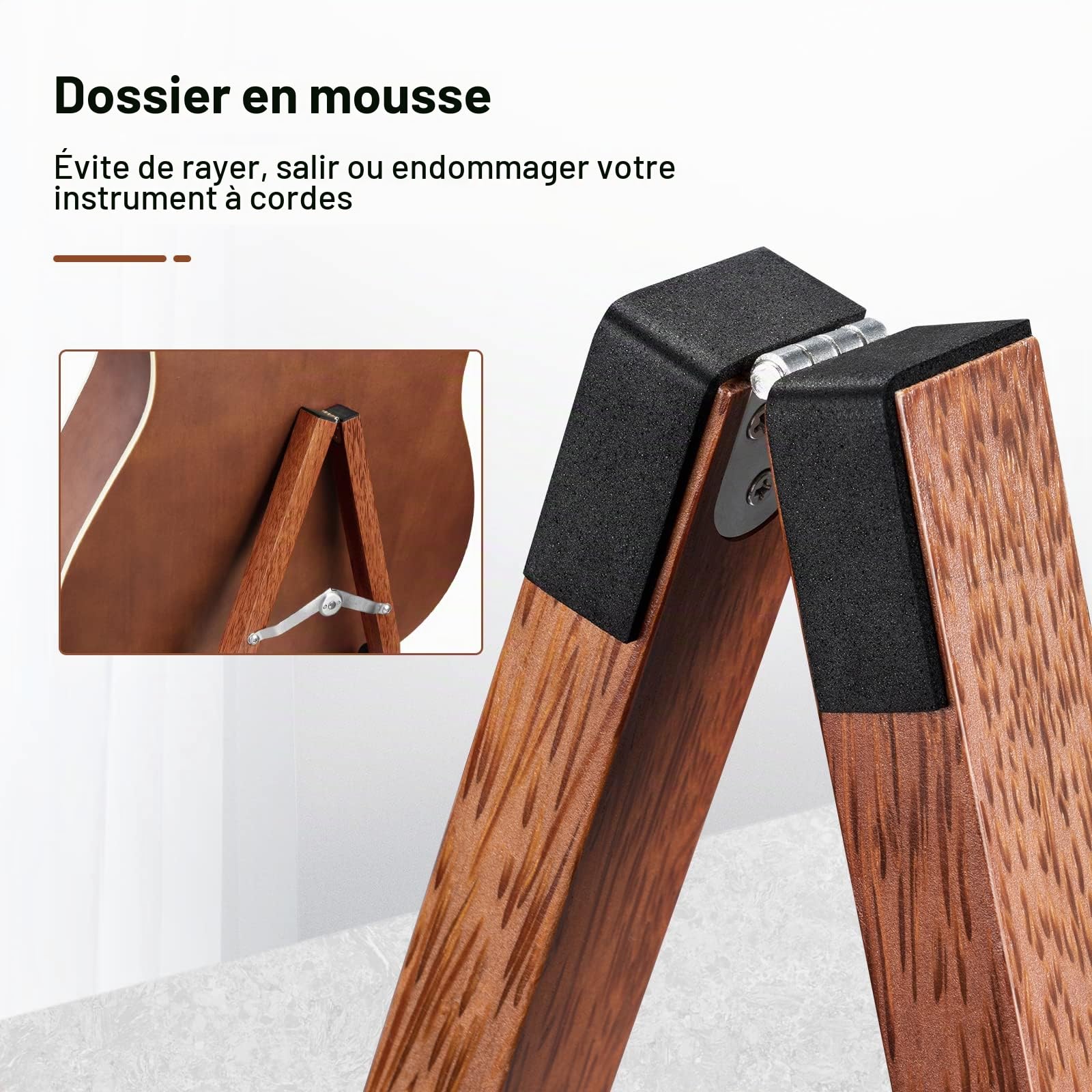 LEKATO Support de guitare A-Frame Support de guitare basse en bois avec rembourrage en mousse pour guitares, basse, violoncelle, banjo, mandoline, ukulélé