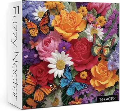 Colorful Flower Butterfly Puzzles for Adults 1000 Pieces Nature, Beautiful Art Spring Floral Jigsaw Puzzles, Pretty Rose Daisy Puzzle