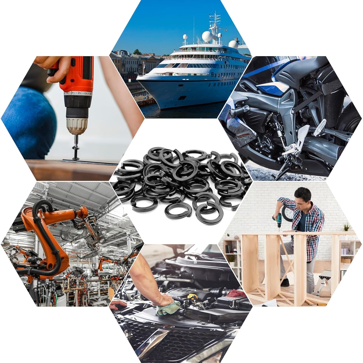 60pcs Spring Washers M5 Spring Washers Stainless Steel A2/V2A Washers Smooth Washers Body Washers Spiral Black Spring Washers Snap Ring for Household Appliances Mechanical Devices