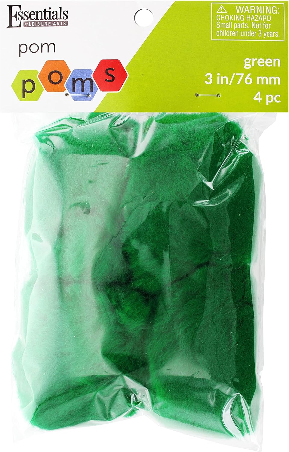 Essentials By Leisure Arts Pom Poms, Green -3", 4 Pieces Per Pack