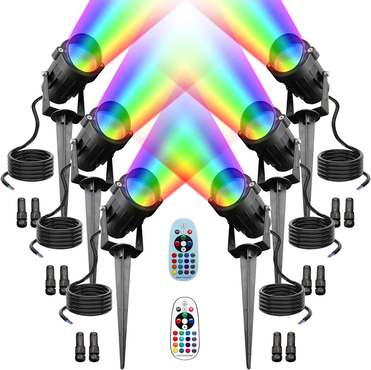 RGBW Landscape Lights 12W Low Voltage Landscape Lighting, Waterproof Color Changing Outdoor Landscape Spotlights,12V/24V Garden Tree Uplights for Yard Pathway Patio with Remote, 6 Pack