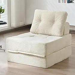 Sofá-cama dobrável, cadeira de dormir conversível 3 em 1 veludo cotelê de espuma de alta densidade futon sofá de chão cadeira dobrável cama para adultos sala de estar quarto, bege