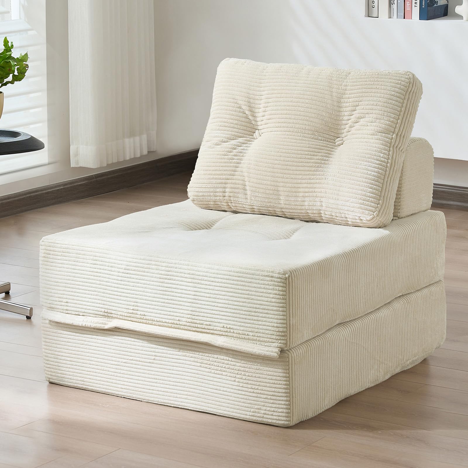 Folding Sofa Bed 3-in-1 Convertible Sleeper Chair Corduroy High-Density Foam Futon Floor Couch Fold Out Chair Bed Sleeper
