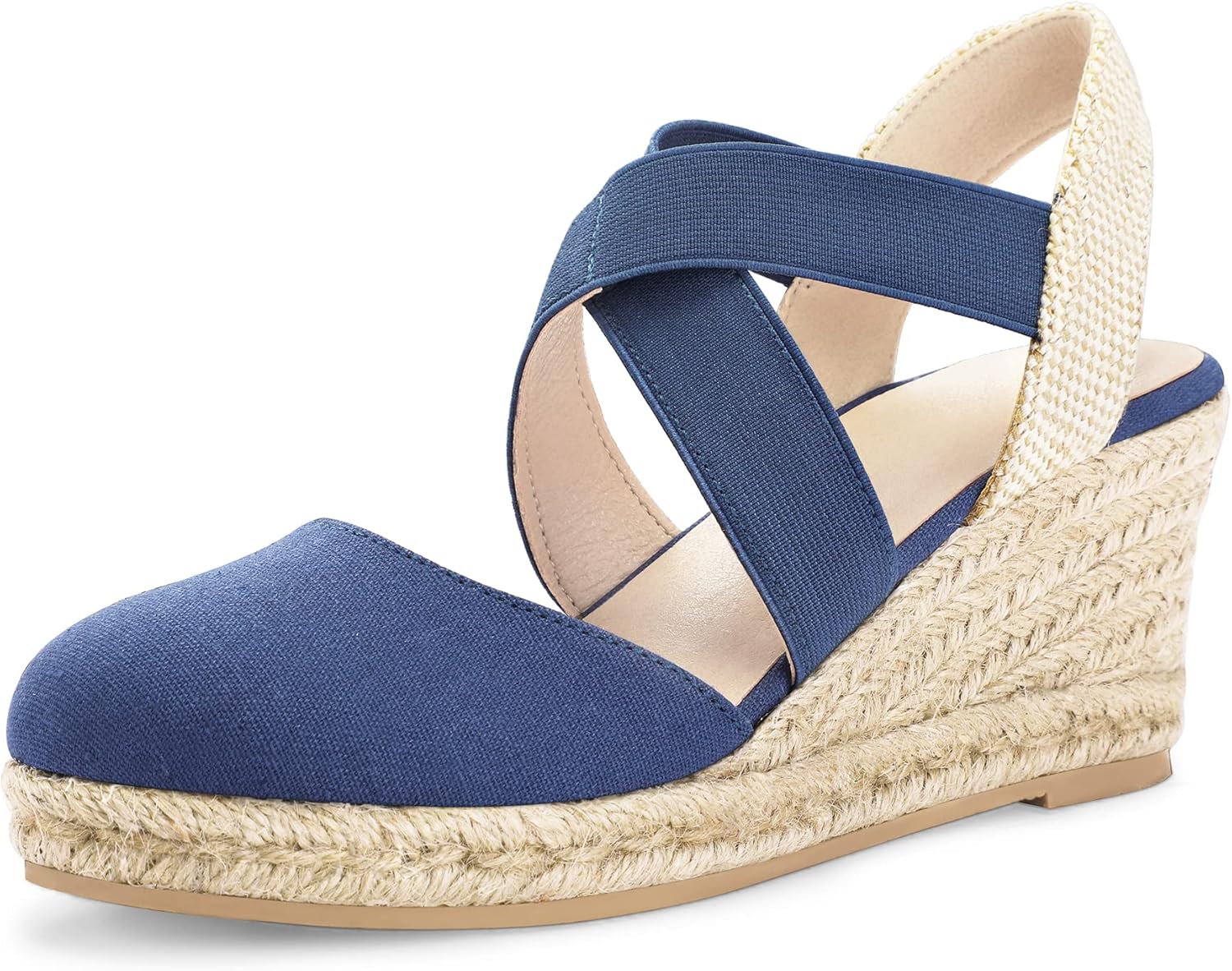 mysoft Women's Closed Toe Crisscross Elastic Ankle Strap Platform Espadrille Wedge Sandals