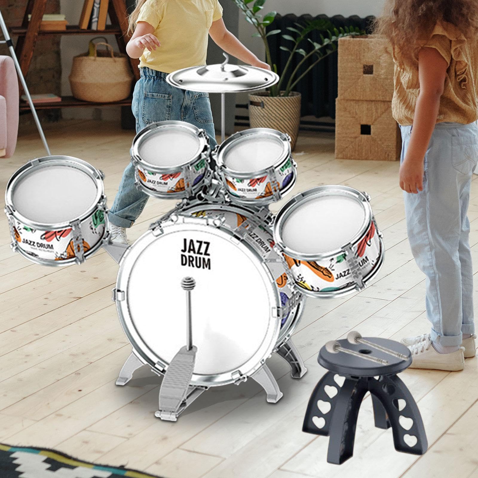 Schlagzeug Sets für Anfänger mit Hocker – Ideal zum Üben von Spielfertigkeiten zu Hause – Geburtstagsgeschenk für junge Musiker – Partygeschenk – Gastgeschenk, Stil B