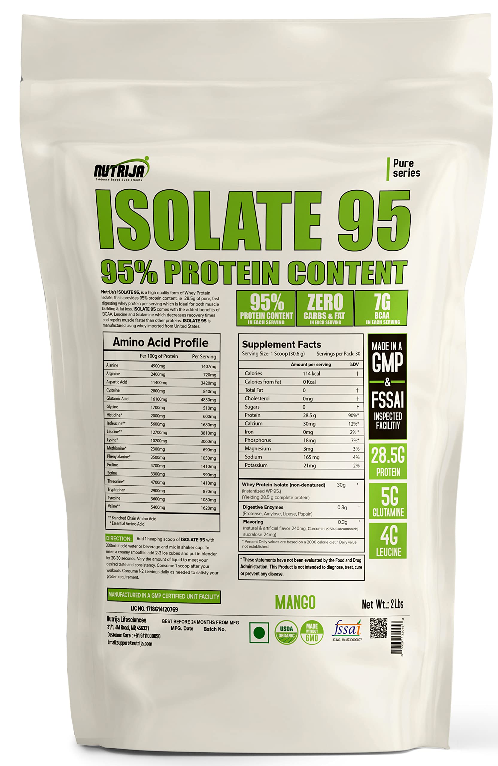 NutriJaWHEY PROTEIN ISOLATE 95% [Zero Carb, Zero Fat with Digestive Enzymes] - 2lbs (Caffe Mocha)