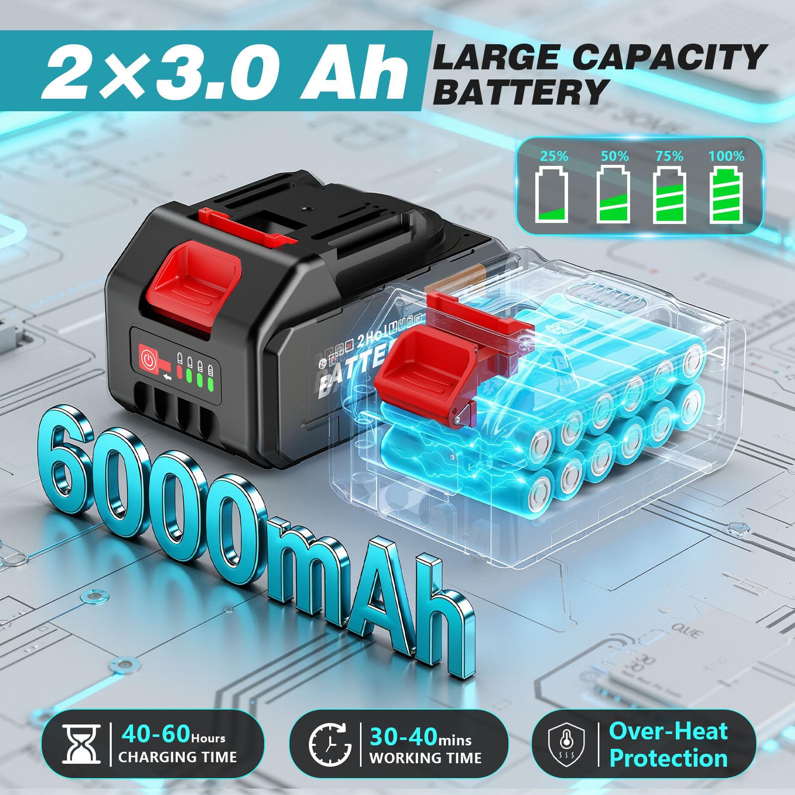 Idropulitrice Portatile a Batteria 2×3.0Ah Ugello 6 in 1 Senza Fili Collegamento a Rubinetto Diretto
