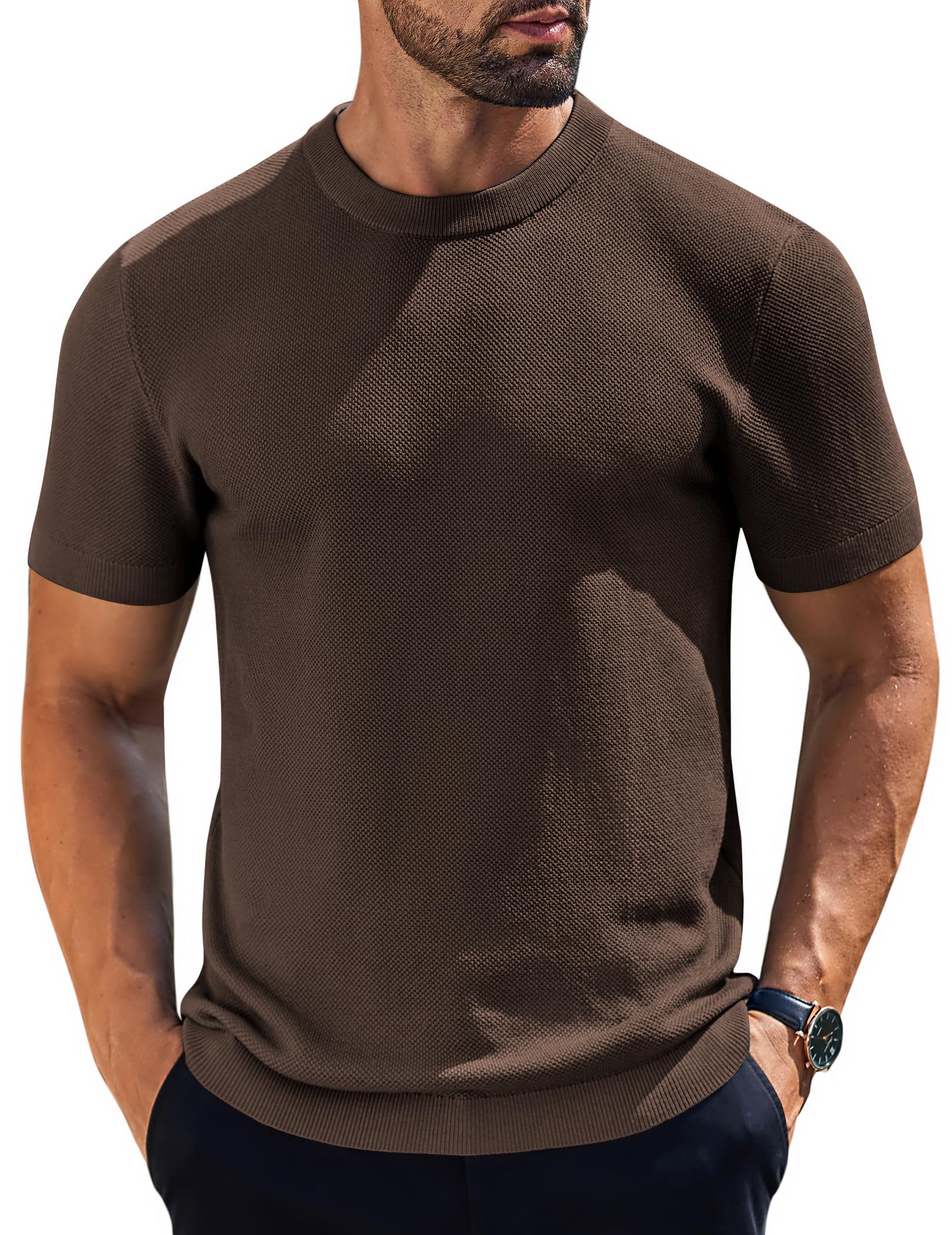 COOFANDY Men's Knit T-Shirts Short Sleeve Crewneck Shirt Casual Textured Pullover Tees