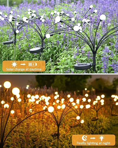 Miniatura 7 de 24 luces LED solares de jardín, luces solares de jardín mejoradas para exteriores con 2 modos de iluminación, luces de jardín de luciérnaga