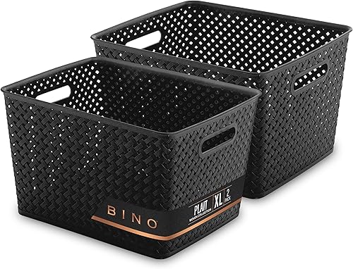 BINO Cesta de almacenamiento de plástico XL - Negro THE PLAIT COLLECTION Almacenamiento multiusos Duradero, apto para cajones y gabinetes